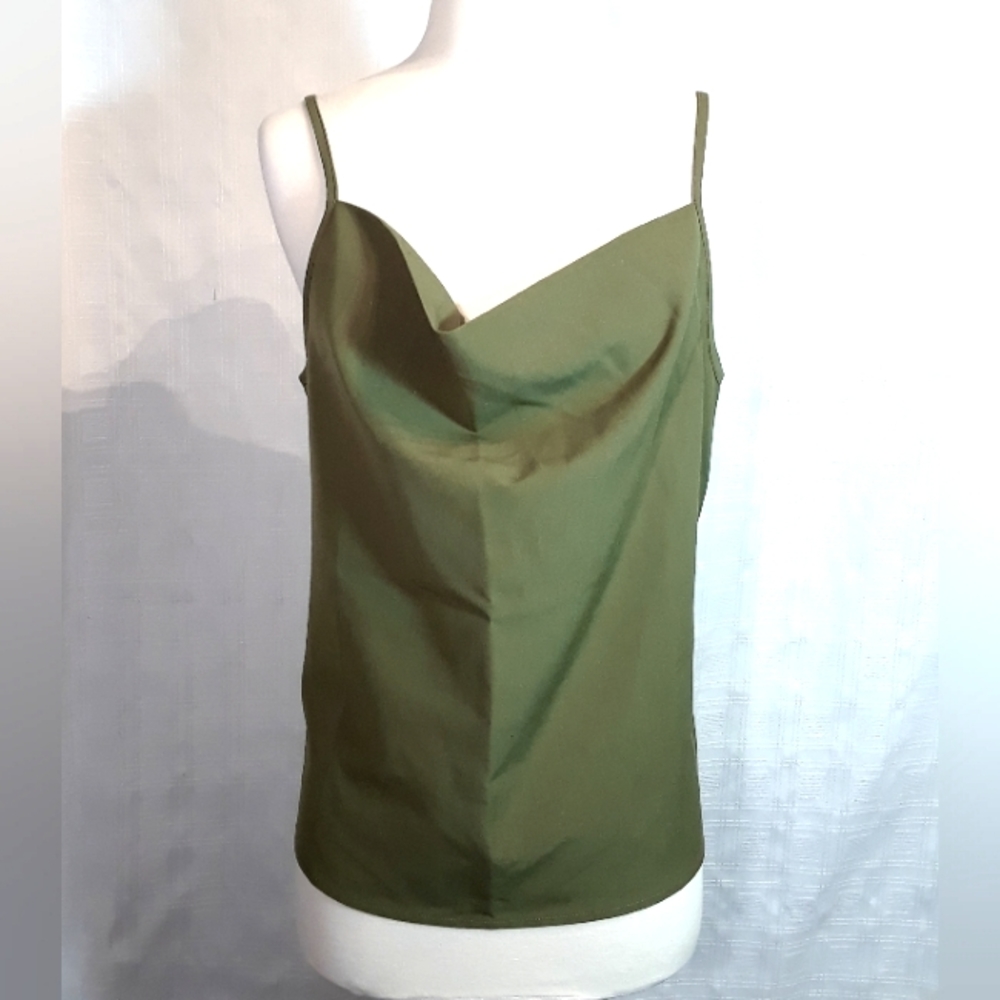 Women Tank Top Noflik Camisole Cowl Neck Adjustable Straps Relaxed Fit Green M
